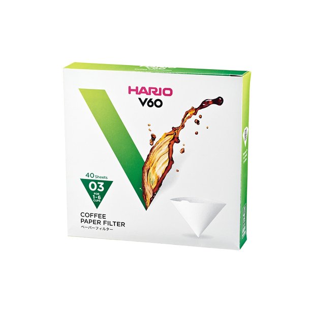 Hario V60 kaffe papir filter, 3 kops 40 stk, bleget