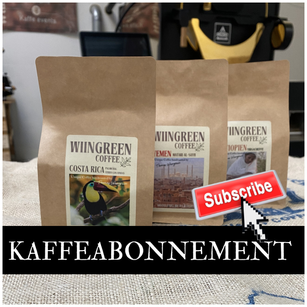 Kaffeabonnement Unique Coffee, 3 x 250 gr, friskristet kaffe, hele b�nner