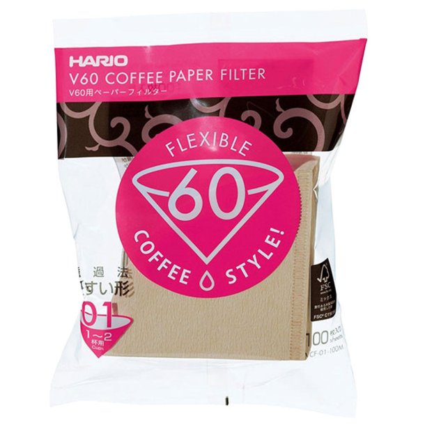 Hario V60 kaffe papir filter, ubleget, 1 kops, 100  stk