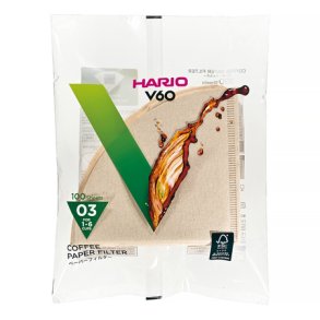 Hario V60 kaffe papir filter, ubleget, 3 kops 100 stk