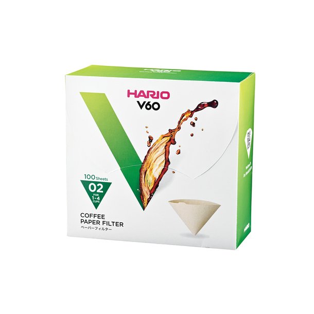 Hario V60 kaffe papir filter, papske, ubleget 2 kops, 100 stk