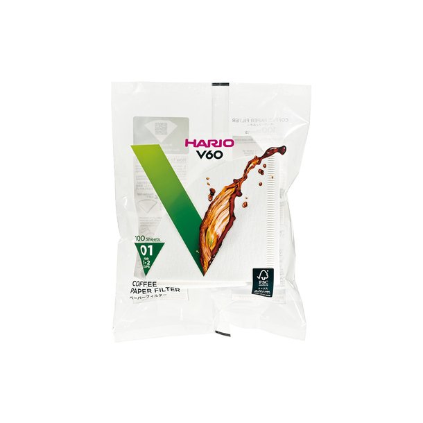Hario V60 kaffe papir filter, bleget 1 kops,100  stk