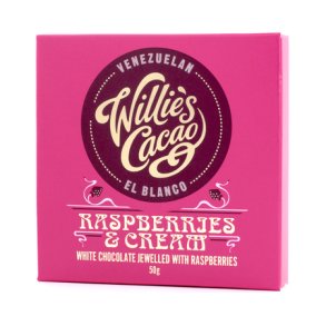 Willie's Cacao - Hvid chokolade med hindbr og flde 50 gr