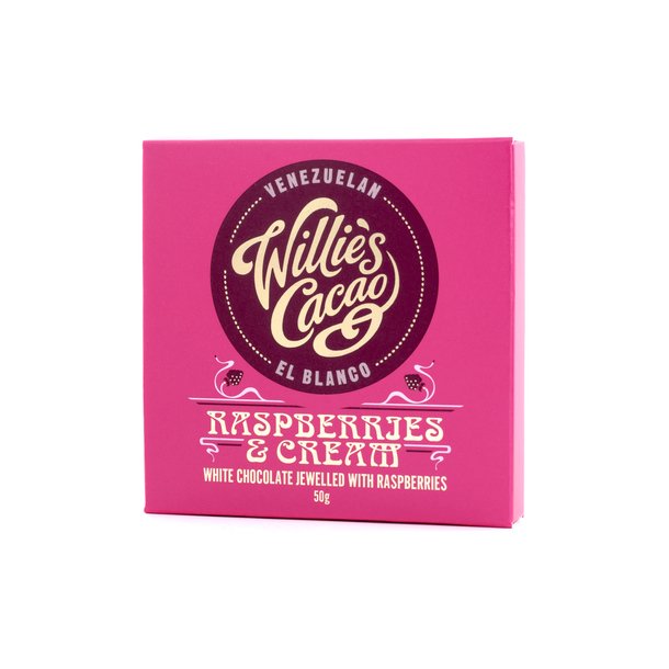 Willie's Cacao - Hvid chokolade med hindbr og flde 50 gr