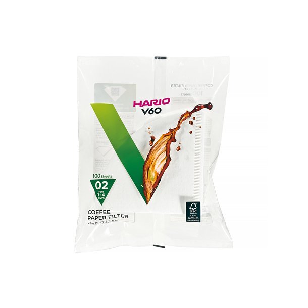Hario V60 kaffe papir filter 2 kops, 100 stk VCF-02-100W