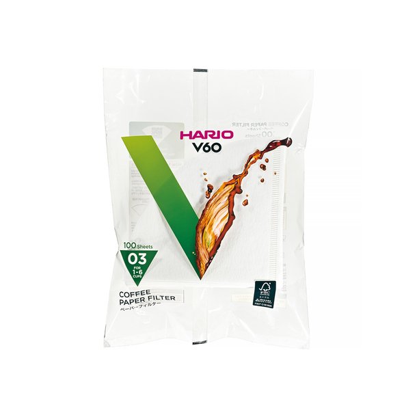 Hario V60 kaffe papir filter, bleget, 3 kops 100 stk