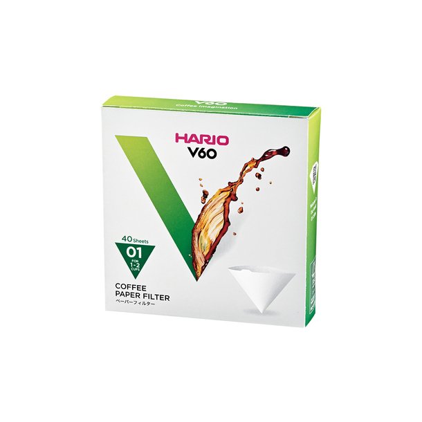 Hario V60 kaffe papir filter, 1 kops, 40  stk, bleget, VCF-01-40W