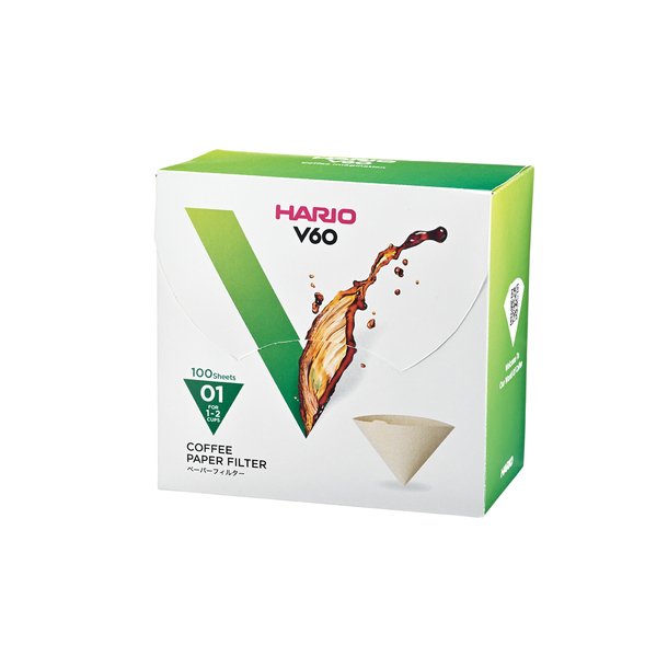 Hario V60 kaffe papir filter, papske ubleget 1 kops, 100  stk