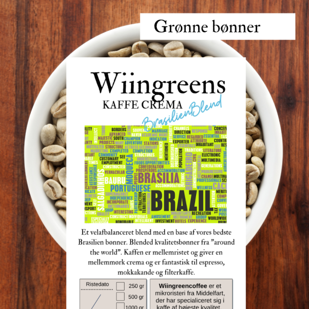 Brasilien Blend Kaffe Crema, Grnne r bnner, 1000 gr