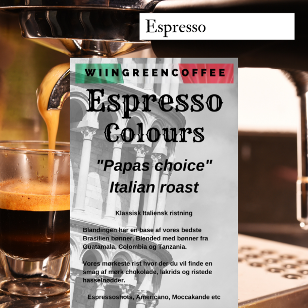 Espresso  "Papas Choice" Italian roast. Friskristet kaffe.
