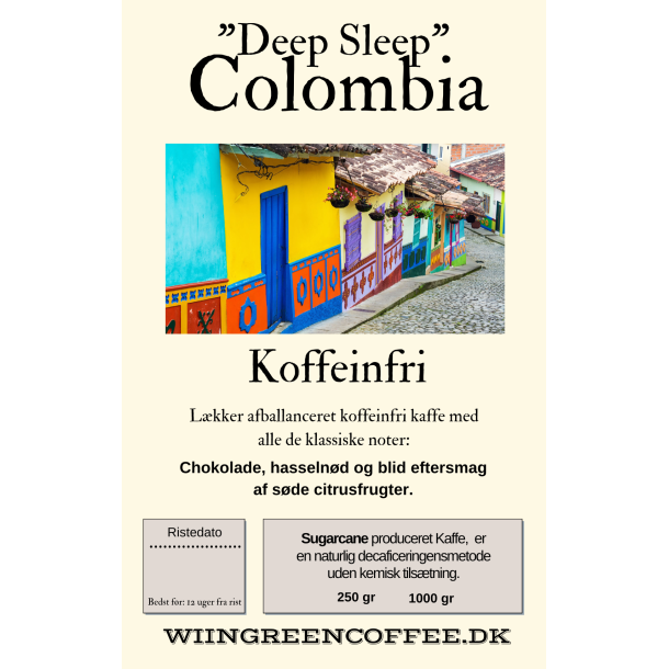 Colombia "Deep Sleep" koffeinfri, Grnne Bnner, 1000 gr
