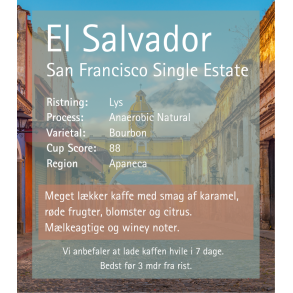 125 gr El Salvador, Single Estate Coffee, San Francisco, Aladfar VGRR, Winey, Friskristet kaffe