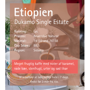 125 gr Etiopien Dukamo, Single estate, natural, Friskristet kaffe