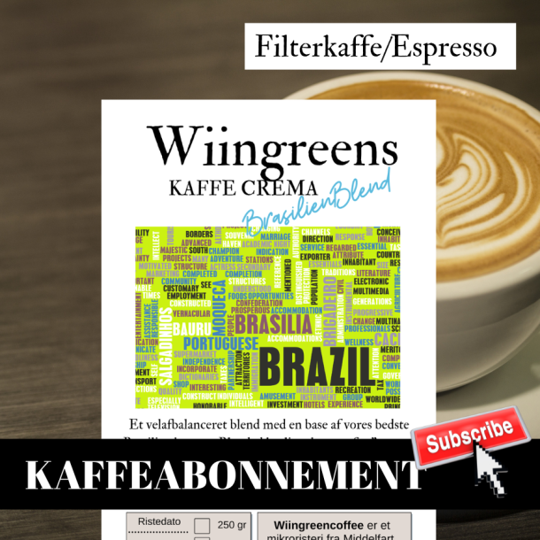 Kaffeabonnement Wiingreens Brasilien Blend, Kaffe Crem, Friskristet kaffe, 900 gr