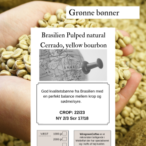 1000 gr Brasilien Cerrado pulped natural, Yellow Bourbon, Grnne r kaffebnner