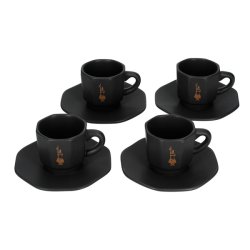 Kopi af Bialetti - 4 stk espressokopper og undertallerkner, sort