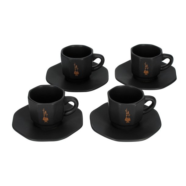 Kopi af Bialetti - 4 stk espressokopper og undertallerkner, sort