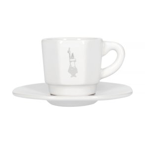 Bialetti - 4 stk espressokopper og undertallerkner, hvid