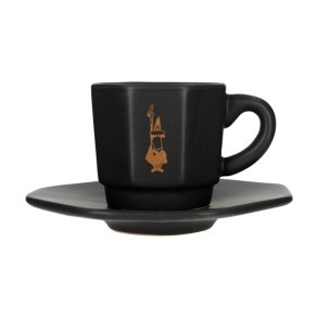 Bialetti - 4 stk espressokopper og undertallerkner, sort