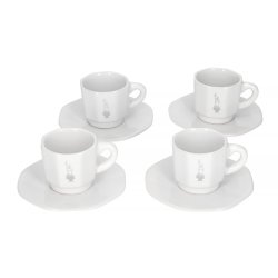 Bialetti - 4 stk espressokopper og undertallerkner, hvid