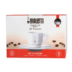 Bialetti - 4 stk espressokopper og undertallerkner, hvid