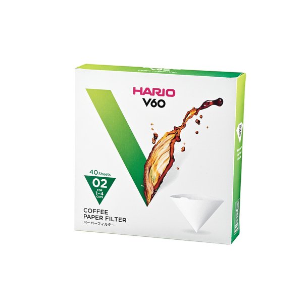 Hario V60 kaffe papir filter 2 kops, 40 stk, VCF-02-40W