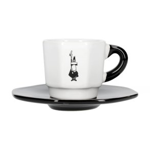 Bialetti - 4 stk espressokopper og undertallerkner, sort & hvid