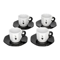 Bialetti - 4 stk espressokopper og undertallerkner, sort &amp; hvid